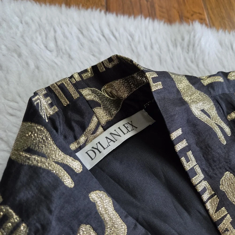 Dylan Lex Metallic Black Gold Handle It Robe Kimono/Jacket Women's XL